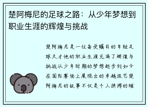 楚阿梅尼的足球之路：从少年梦想到职业生涯的辉煌与挑战